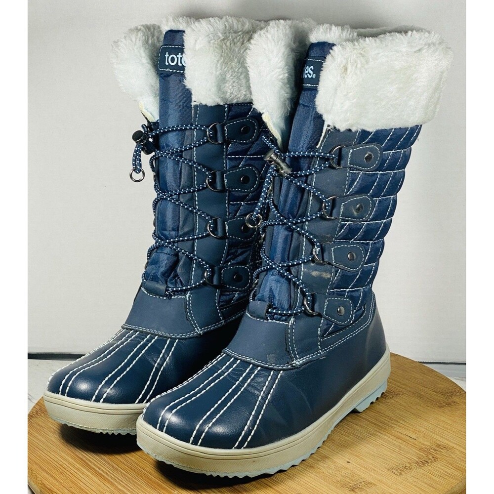 TOTES Girls SHIRLEY Blue Thermolite Warm Lined Lace Up Snow Boots, Size 4M